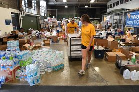 WVU volunteers gather supplies to assist 2016 WV flood victims.