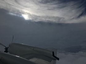 View out the plane window at Hurricane Irma