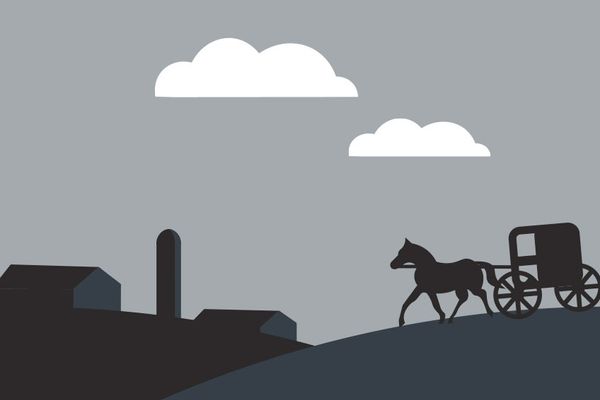 Graphic of a farm, horse and buggy
