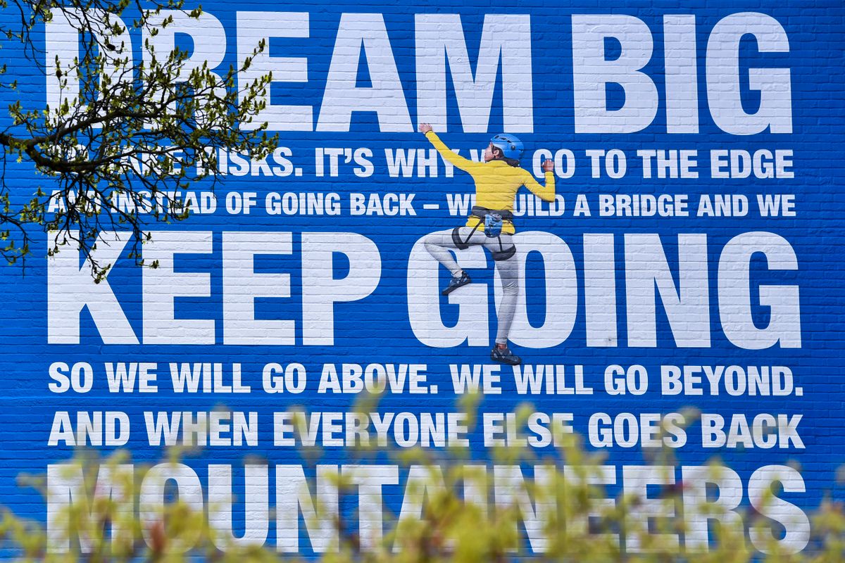 The portion of the Mountaineer Manifesto urges Mountaineers to Dream big and keep going. Photographed on the downtown campus on Tuesday, April 7, 2020 during the Coronavirus outbreak.