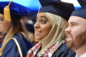 WVU graduates from the Eberly College of Arts and Science and the John Chambers College of Business and Economics convene with their families and faculty for the December 2018 Commencement.