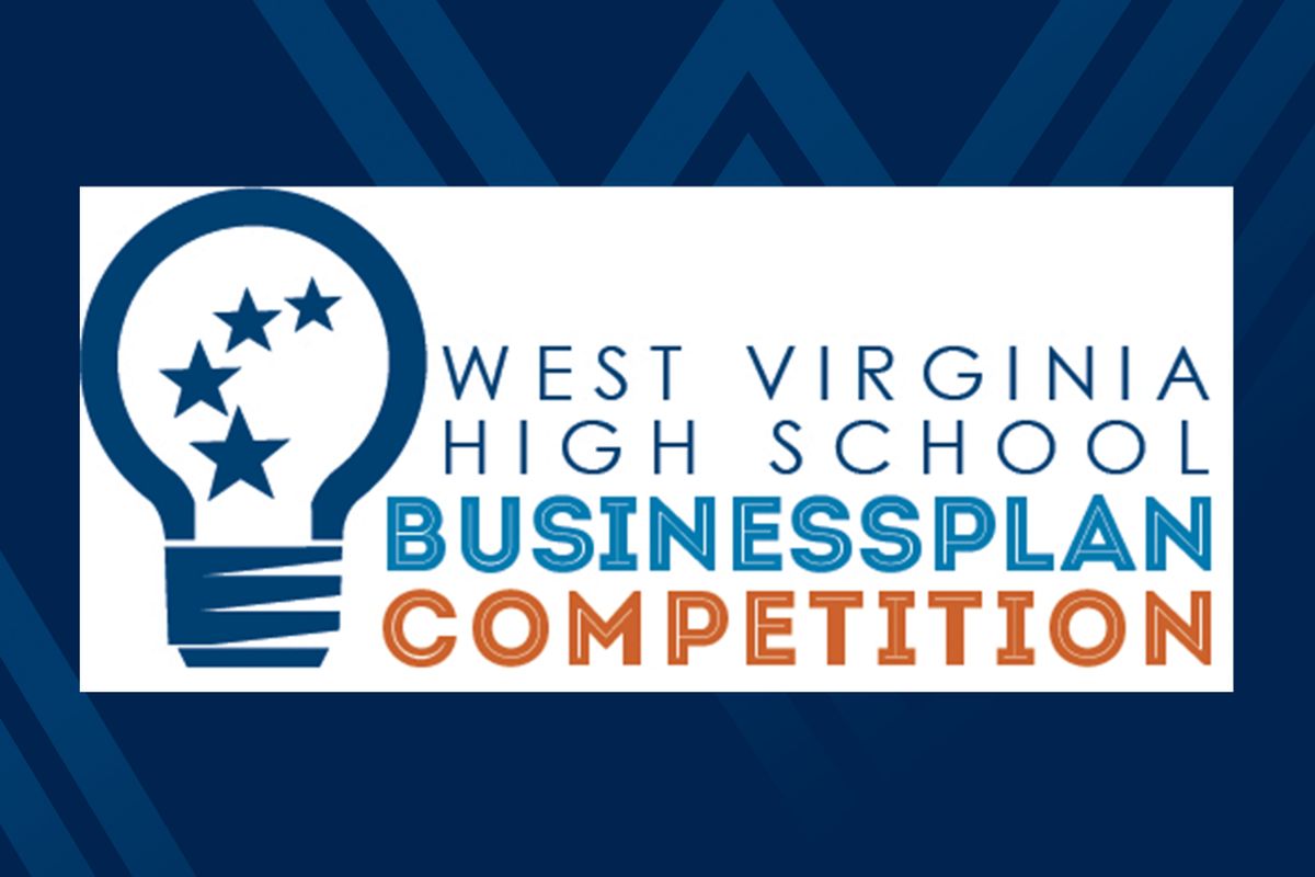 Graphic for the West Virginia High School Business Plan Competition on blue background