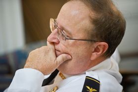 WVU Police Chief Bob Roberts listens to speakers during the UPD 50th anniversary celebration in October 2011.