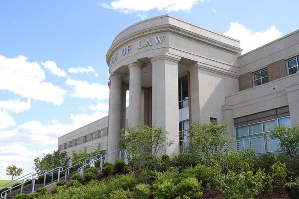 West Virginia University's College of Law facade.