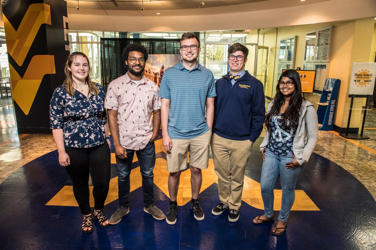 2018 WVU students awarded NSF research fellowships. Pictured (left to right): Katrina Rupert, Mikal Dufor, Nicholas Strogen, William Howard, Samantha Isaac.