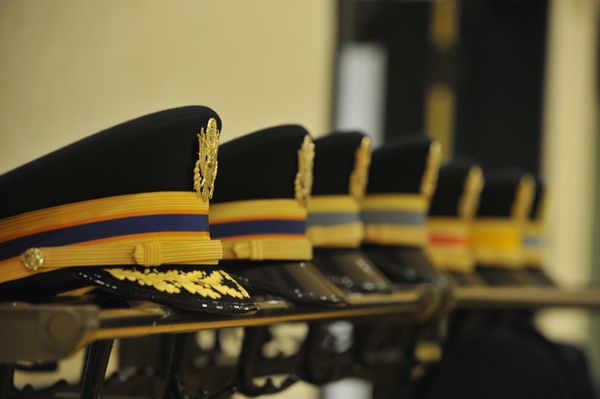 row of military hats