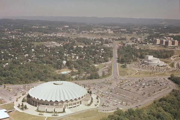aerial view of WVU Coliseum