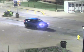 This is surveillance video of a blue Jeep Compass that was stolen from an area near Arnold Hall.
