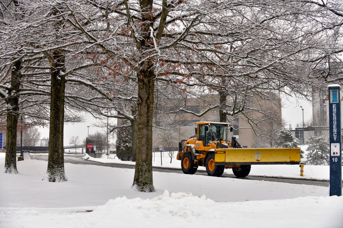 snow plow on campus