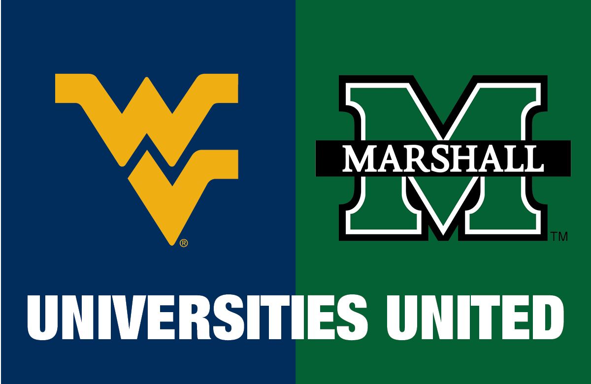 West Virginia University logo and Marshall University logo