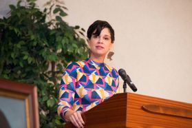 Keynote speaker Crystal Good gives her presentation at the MLK Unity Breakfast on January 15, 2018 in the Mountainlair Ballrooms.