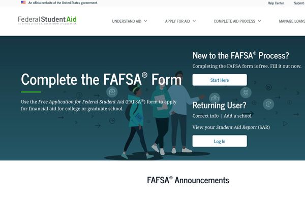 screen shot from FAFSA website