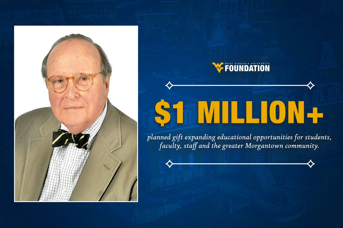 A graphic with the headshot of WVU Professor DeClerico on the left and the words $1 million in gold on the right. There is some small text below the number. 