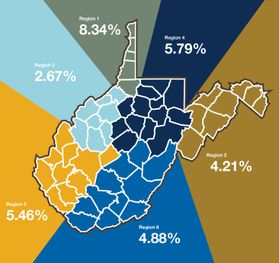 A map of West Virginia shows occurrence of neonatal abstinence syndrome
