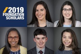 composite photo of four young women, one young man, block that says 2019 Foundation Scholars