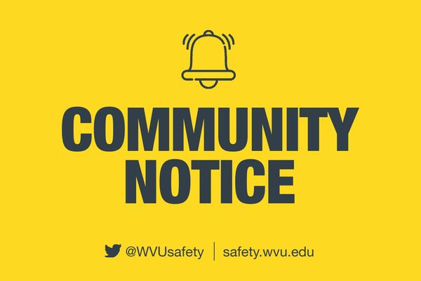 This is a graphic for a 'Community Notice.' The words are written in blue on a gold background and are under the outline of a bell.