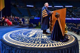 President E. Gordon Gee makes remarks after diplomas were awarded at the CPASS Commencement at the Coliseum Friday, May 10, 2019.
