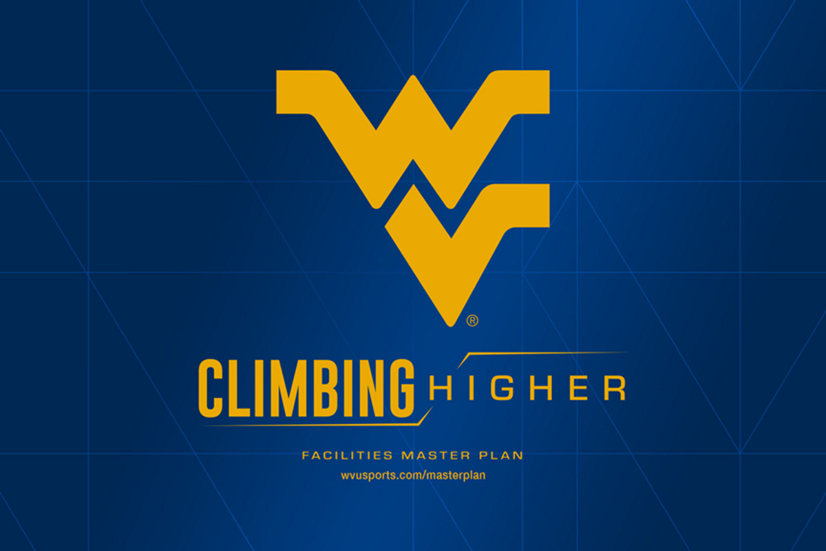 Flying WV gold logo on blue background with the words climbing higher in the graphic