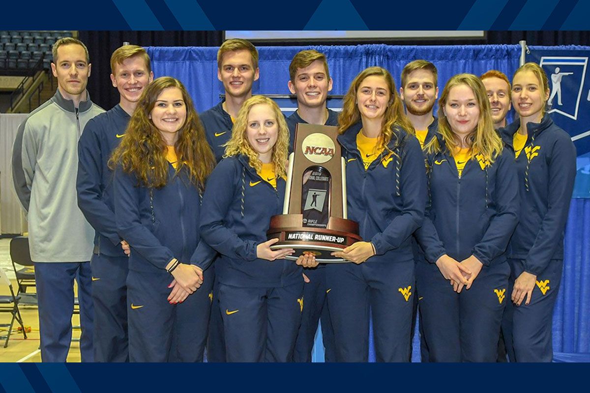 The WVU Rifle team pictured with the runner-up trophy.