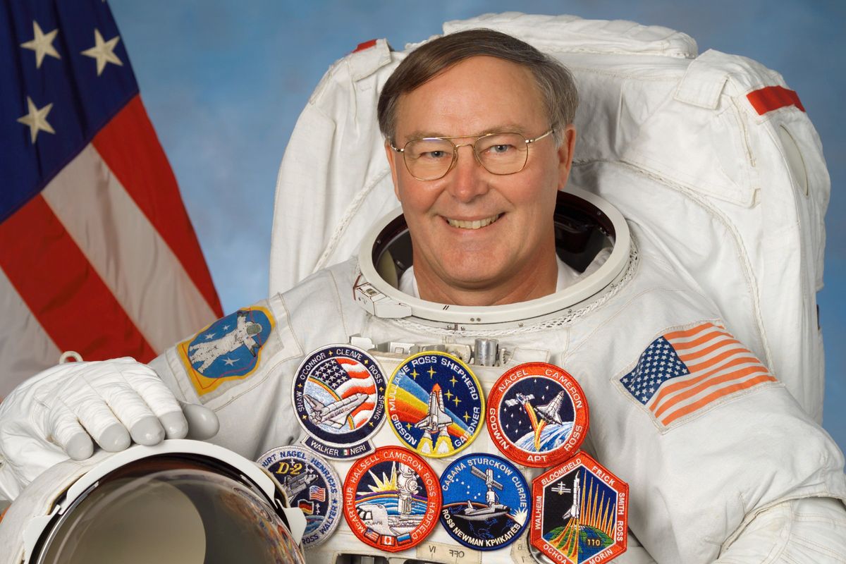 Space shuttle astronaut Jerry L. Ross in astronaut suit