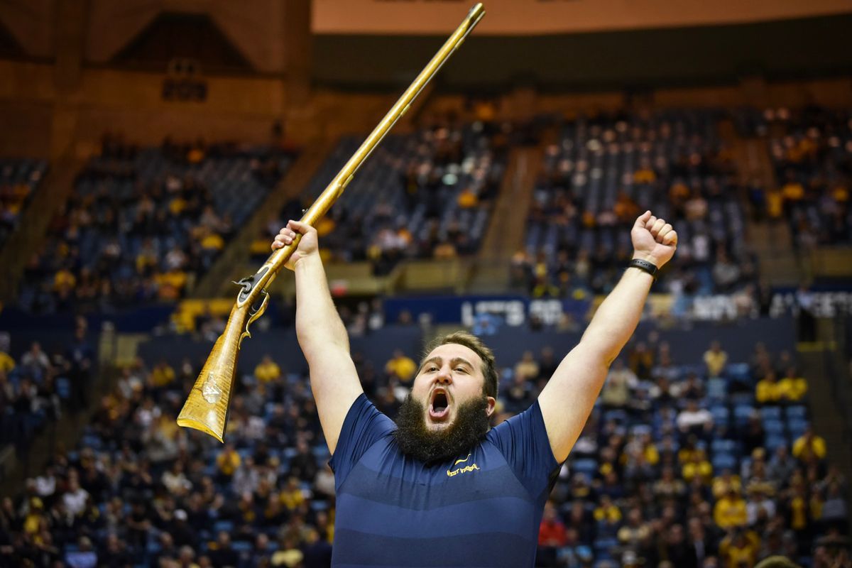 Timothy Eads celebrates being named the Mountaineer Mascot