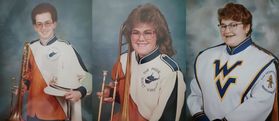 Old images of Don and Amy Hall, and their daughter Keeley Hagans posed in their WVU Marching Band uniforms. 