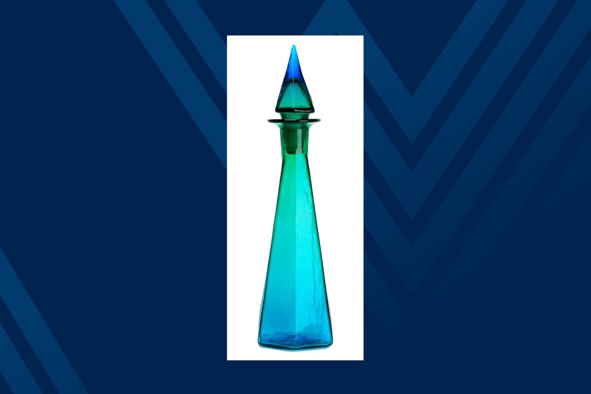 Blenko Glass vase in blue and aqua designed for WV's 155th