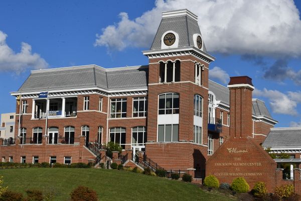 Photograph of the WVU Erikson Alumni Center on the WVU Morgantown Campus. 