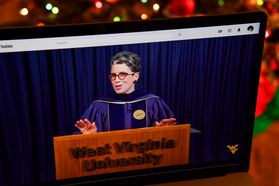 Provost Maryanne Reed during Dec. 2020 Commencement over Zoom
