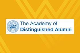 WVU Academy of Distinguished Alumni wordmark on gold background