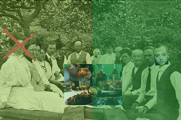 Green picture representing regional historical people.