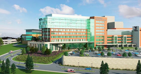 An architect's rendering of the new cancer hospital planned for the WVU Medicine system. 